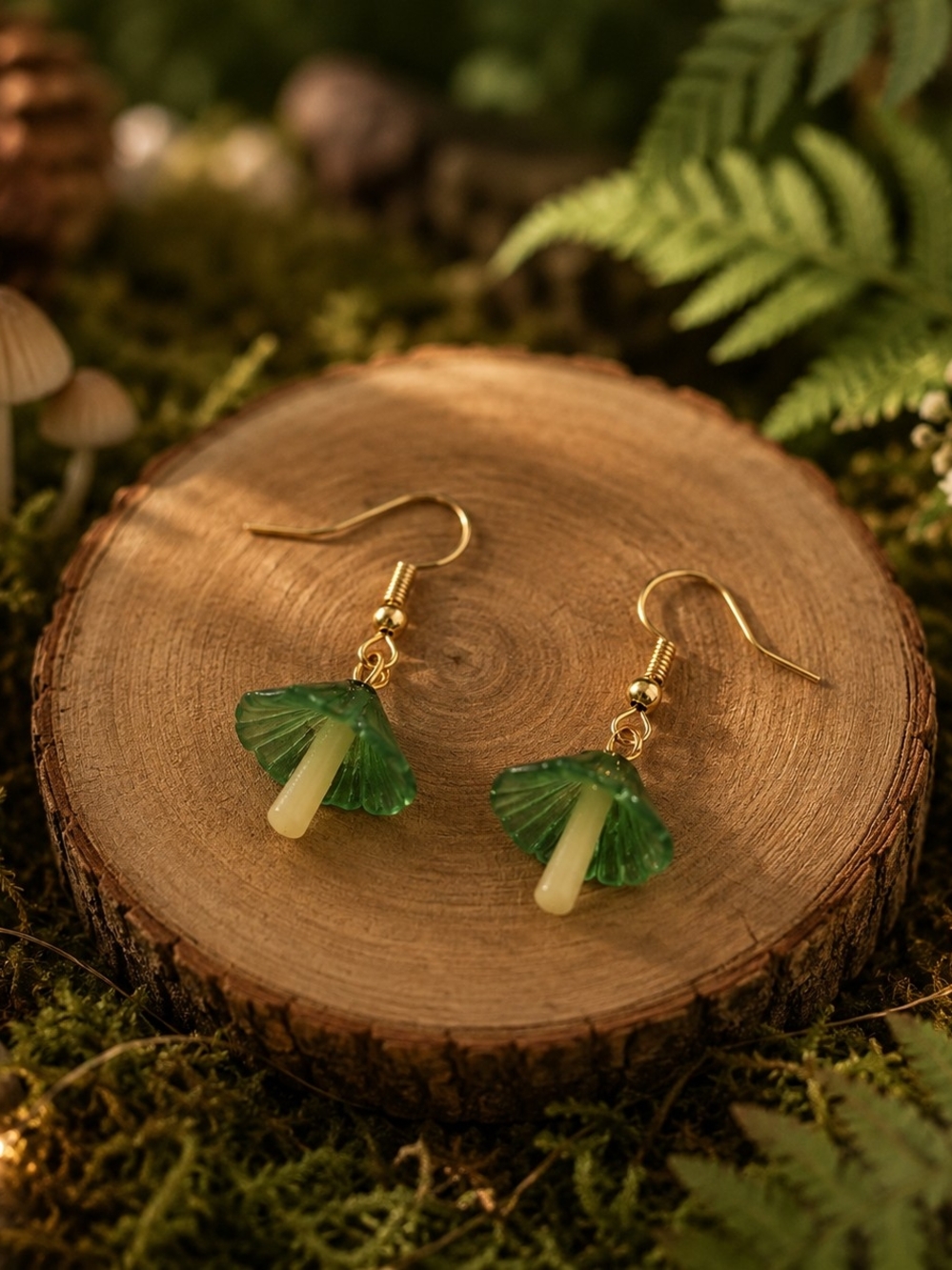 Green Mushroom Dangle Earrings | Cottagecore Fairycore New